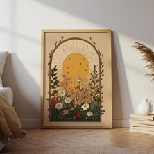 Kaprisli Papatya ve Güneş Halk Sanatı, Çiçekli Cottagecore Duvar Sanatı, Çiçekli Halk Sanatı, Galeri Duvar Sanatı