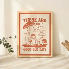 Kedi ve Fare Mantar Baskısı, Eski Güzel Günler Baskısı, Retro Turuncu Yeşil Poster