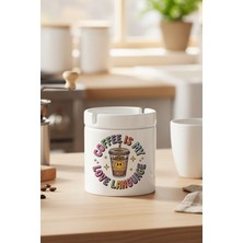 Coffee Is My Love Language Baskılı Seramik Kapaklı Kokusuz Küllük