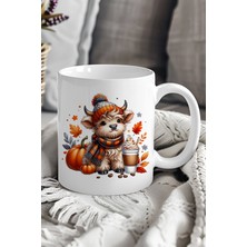 Sonbahar Teması Fall Vibes Highland Cow Baskılı Hediyelik Kupa Bardak