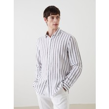 Lc Waikiki Yeni Sezon Regular Fit Uzun Kollu Çizgili %100 Keten Erkek Gömlek