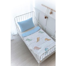 Organik Baskılı Montessori (100X200 Cm) Yorgan Seti  - Iconic Serisi - Renkli Dinozorlar