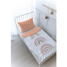 Organik Baskılı Montessori (100X200 Cm) Yorgan Seti  - Iconic Serisi - Soft Çiçekli Ay ve Gökkuşağı