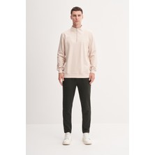 Cazador 53075 Bej Erkek Dik Yaka Yarım Fermuarlı Regular Fit Sweatshirt