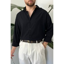 Bayaygün 1050 Keten Uzun Kol Gömlek _siyah