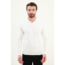 Çizgili Slim Fit Apaç Yaka Erkek Kazak