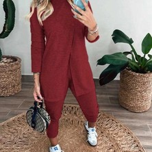 Mdb Kadın Uzun Kollu Balıkçı Yaka Önden Düğmeli Bluz ve Pantolon Yumoş Ikili Takım