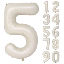 Folyo Balon 5 Rakamı Helyum Balon 76 cm Krem Renk - 5 Yaş Balonu - 5 Retro Balon
