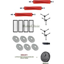 Roborock Qrevo S Siyah Yedek Ana Fırça, Yan Fırça, Hepa Filtre, Mop - 18 Parça