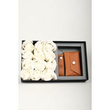 Watch of Royal Çiçekli Hediye Seti Hakiki Deri Buttero Naturel Cüzdan&anahtarlık