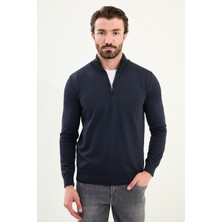 Düz Slim Fit Fermuarlı Yarım Balıkçı Erkek Triko Kazak
