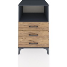 Kronos Komodin Tek Raflı 3 Çekmeceli 60X59X96 Antrasit-Çam