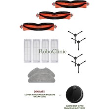 Roboclinic Xiaomi Mi Robot Vacuum Mop 2 Pro Siyah Robot Süpürge Uyumlu Yedek Fırça, Hepa Filtre, Mop - 13 Parça
