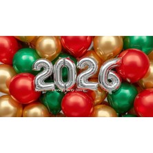 Yılbaşı 2026 Gümüş Folyo Rakam Balon 15 Adet Metalik Balon Set