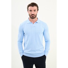 Çizgili Slim Fit Apaç Yaka Erkek Kazak