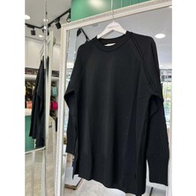 Adn Ince Triko Tunik Saç Örgülü - Siyah - 1