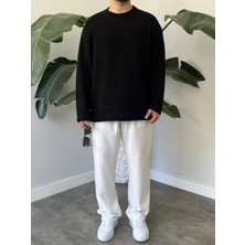 Bayaygun 5114 Oversize Bisiklet Yaka Şonil Triko Kazak_siyah