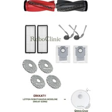 Roboclinic Roborock Q revo Curv (Curve) Robot Süpürge Uyumlu Yedek Fırça, Hepa Filtre, Mop, Toz Torbası - 12 Parça