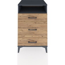 Kronos Komodin Tek Raflı 3 Çekmeceli 60X59X96 Antrasit-Çam