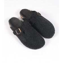Erkek Antrasit Keçe  Peluş Astarlı Kışlık Ev Içi Terlik - Fenti-A