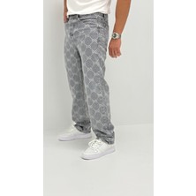 Aden Baggy Denim Açık Gri Lazer Detaylı Erkek Jean Pantolon