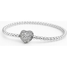 Akgünal 925 Ayar Gümüş Taşlı Kalp Klipsli Boncuklu Bileklik