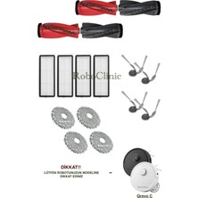 Roboclinic Roborock Qrevo C Robot Süpürge Uyumlu Yedek Fırça, Hepa Filtre, Mop - 16 Parça