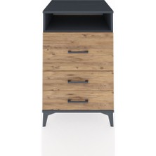 Kronos Komodin Tek Raflı 3 Çekmeceli 60X59X96 Antrasit-Çam