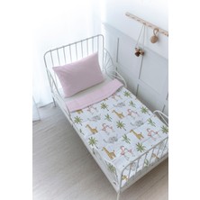 Organik Baskılı Montessori (100X200 Cm) Yorgan Seti  - Iconic Serisi - Pembe Safari Hayvanlar