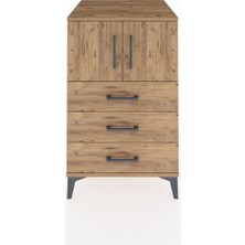Kronos Komodin Tek Raflı 3 Çekmeceli 2 Kapaklı 60X59X96 Çam-Çam