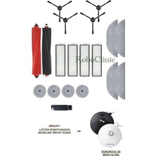 Roboclinic Roborock S8 MaxV Ultra Robot Süpürge Uyumlu Yedek Fırça, Hepa Filtre, Mop, Yan Ped - 19 Parça