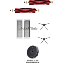 Roboclinic Roborock S5 Max Siyah Robot Süpürge Uyumlu Yedek Fırça, Hepa Filtre - 6 Parça