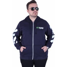 Mocgrande Büyük Beden Kapüşonlu Fermuarlı 3ip Sweat Mg 25718 Lacıvert