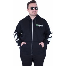 Mocgrande Büyük Beden Kapüşonlu Fermuarlı 3ip Sweat Mg 25718 Sıyah