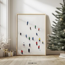 Minimalist Kış Kayakçıları Duvar Sanatı - Dağ Dekoru | Kayak ve Kış Sporları Severler Için Sanat |