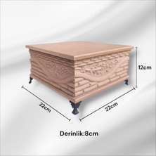 Ahşap- Ham Mdf- Desenli-Takı-Makyaj-Aksesuar-Çok Amaçlı- Ayaklı Kare Dekoratif Kutu