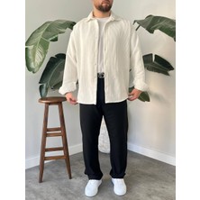 Bayaygün 5103 Oversize Kadife Gomlek _beyaz