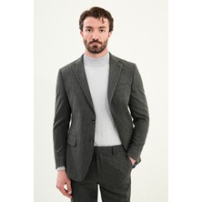 Desenli Slim Fit Mono Yaka Yün Erkek Takım Elbise