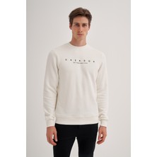 Cazador 52350 Ekru Erkek %100 Pamuk Önü Yazılı Slim Fit Sweatshirt
