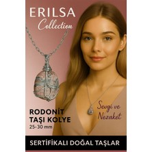 Sertifikalı Gümüş Tel Sargılı Doğal Rodonit Taşı Kolye – 25-30 mm Sevgi ve Şefkat Taşı