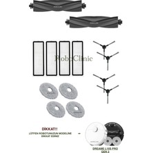 Roboclinic Dreame L10s Pro Gen 2 Robot Süpürge Uyumlu Yedek Ana Fırça, Yan Fırça, Hepa Filtre, Mop paspas - 14 Parça