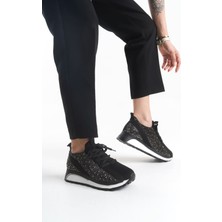 Alya Bağcıklı Ortopedik Taban Taşlı Kadın Sneaker Spor Ayakkabı Cbt - Siyah