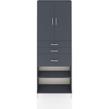 Arges Dolap 4 Raflı 3 Çekmeceli 2 Kapaklı 88X30X243 Antrasit-Antrasit