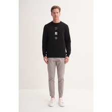 Cazador 53610 Siyah Erkek Bisiklet Yaka Baskılı Regular Fit Sweatshirt