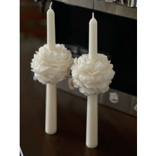 3'lü Şakayıklı Şamdan Mum Seti, Beyaz, Kokulu, Şık ve Zarif Tasarım