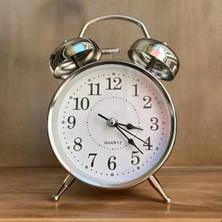 Metal Çalar Saat Zilli Masa Saati Retro Gümüş Küçük