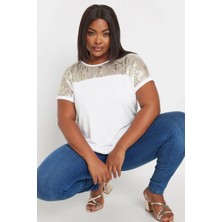 Büyük Beden Bisiklet Yaka Kısa Kollu Yakası Transparan Bluz 303427