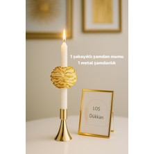 1 Adet Gold Geçişli Şakayıklı Şamdan Mumu ve Şamdanlık Dahil Set