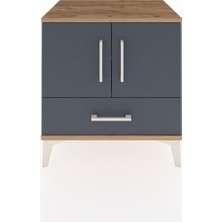 Hyperion Komodin 2 Raflı Tek Çekmeceli 2 Kapaklı 60X44X64 Çam-Antrasit
