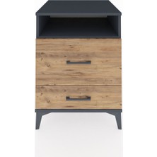 Kronos Komodin Tek Raflı 2 Çekmeceli 60X59X80 Antrasit-Çam